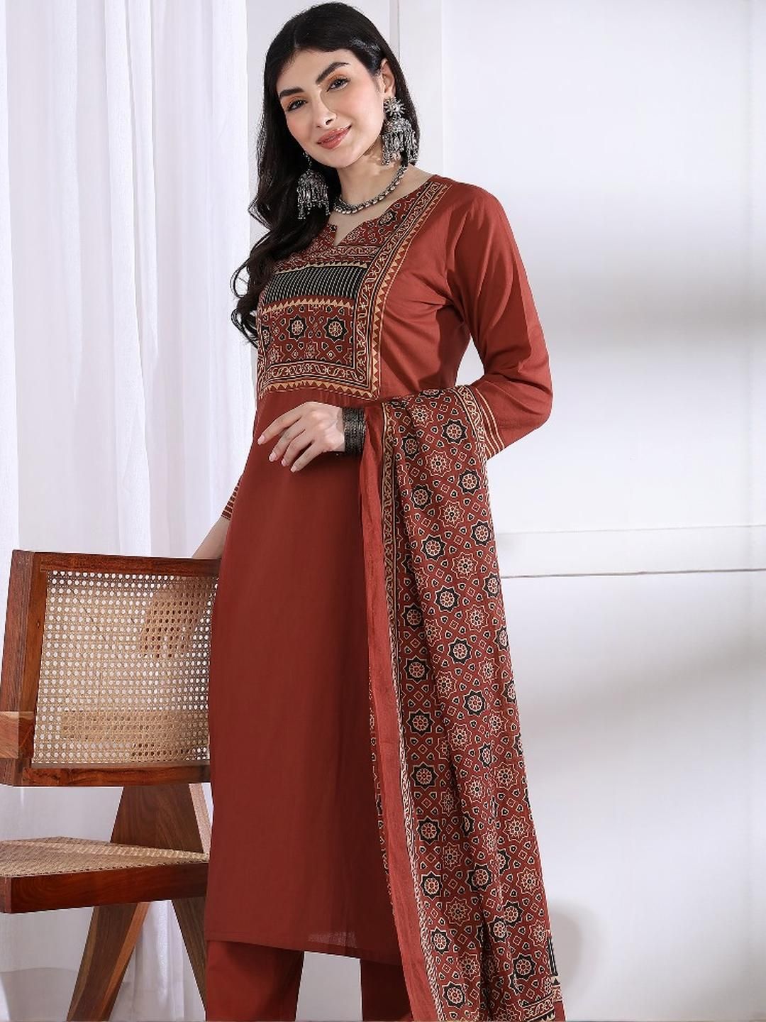 KALINI Maroon Pure Cotton Kurta Sets