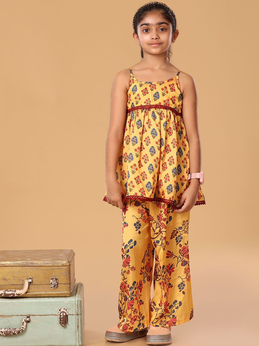 The Mini Trunk Girls Floral Printed Shoulder Straps Anarkali Kurta With Palazzos-picture-43