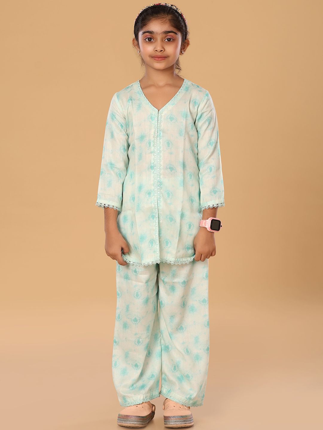 The Mini Trunk Girls Floral Printed Kurti with Trousers-picture-26