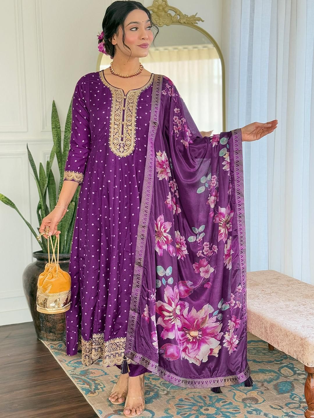 CaniBani Purple Viscose Rayon Kurta Sets