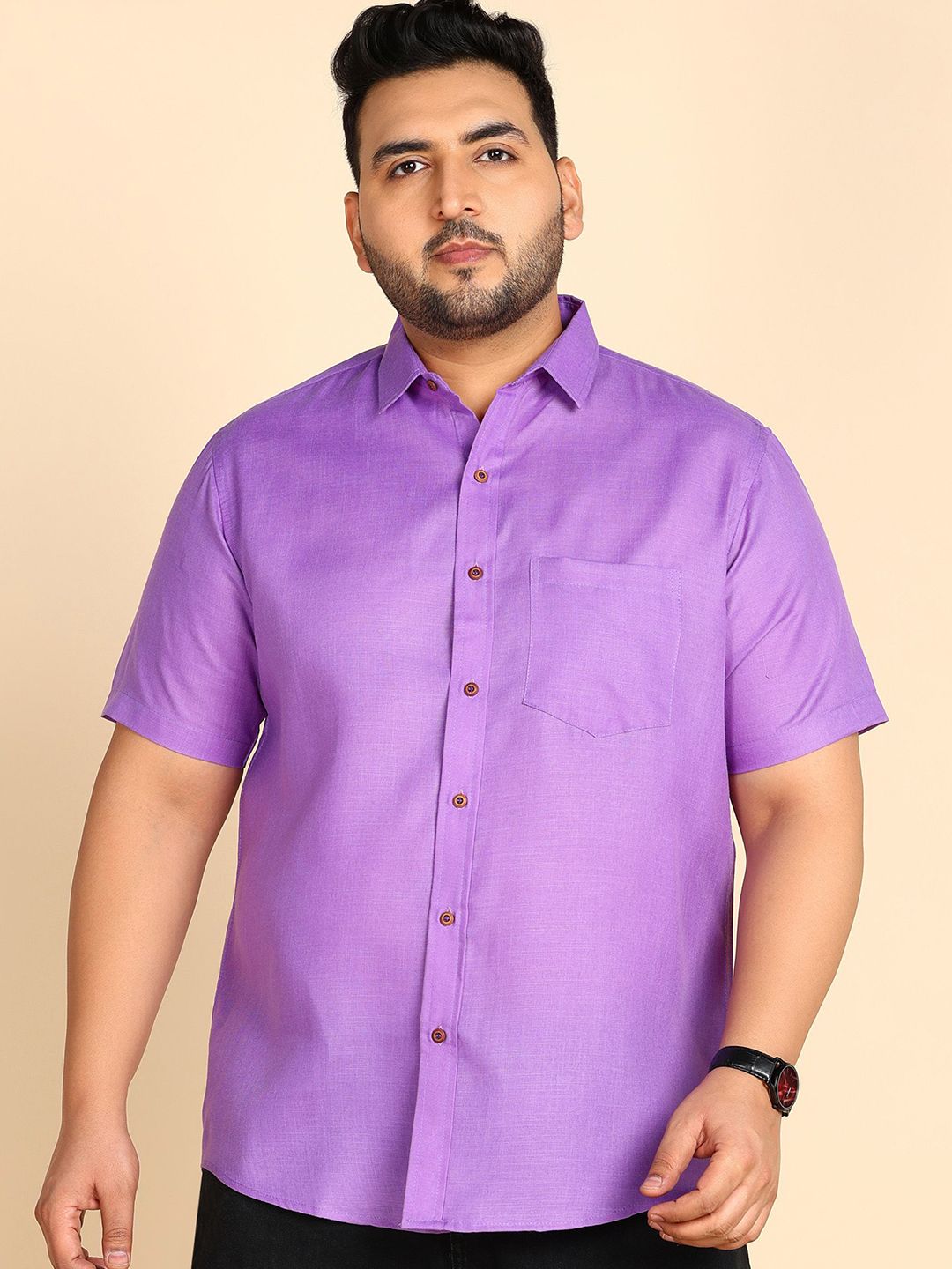 PRINTINDIA Spread Collar Short Sleeves Cotton Linen Shirt-picture-11