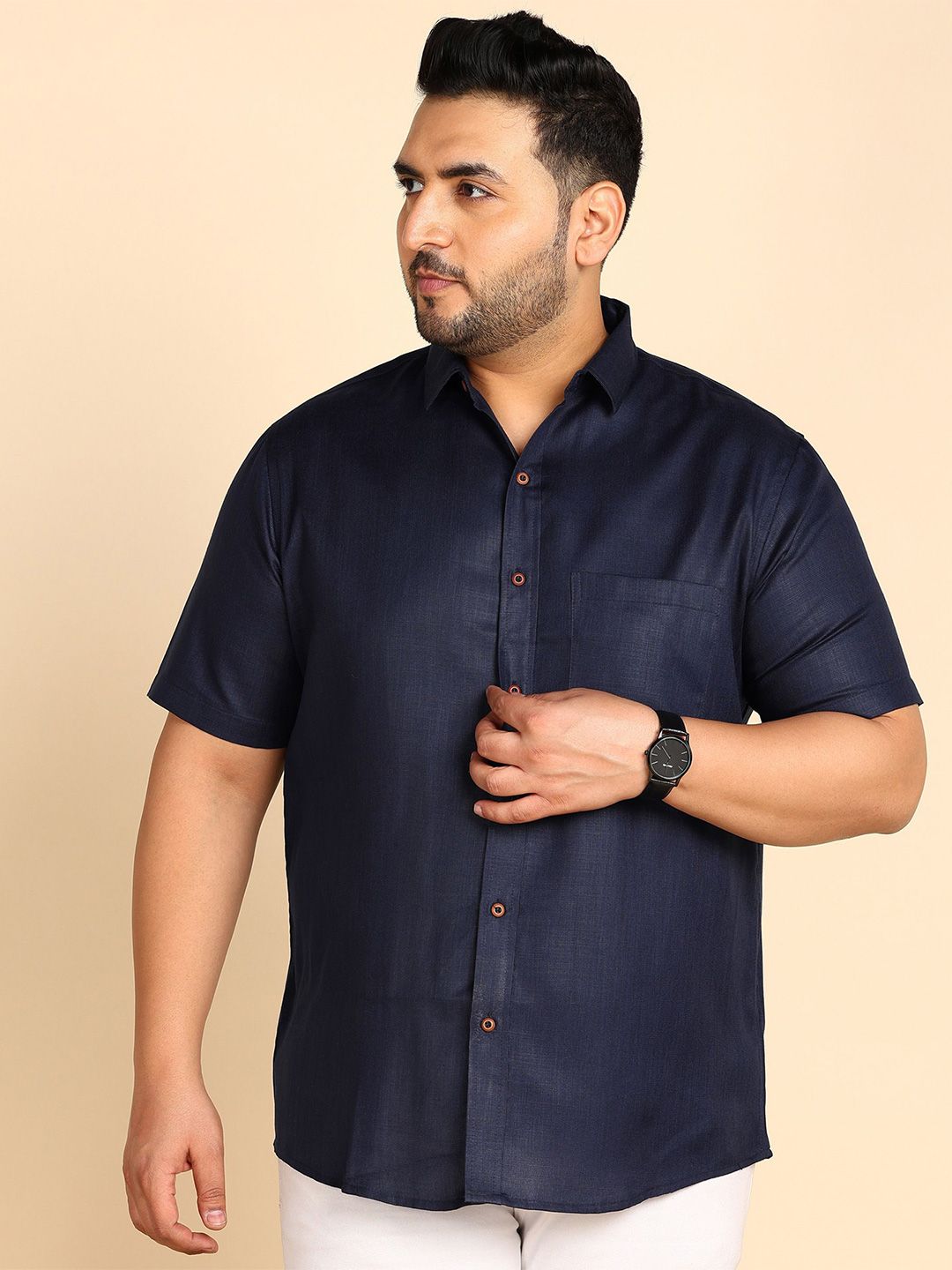 PRINTINDIA Spread Collar Short Sleeves Cotton Linen Shirt-picture-47