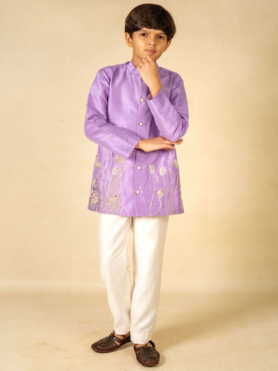 Jilmil Boys Embroidered Thread Work Straight Kurta With Trousers-picture-43