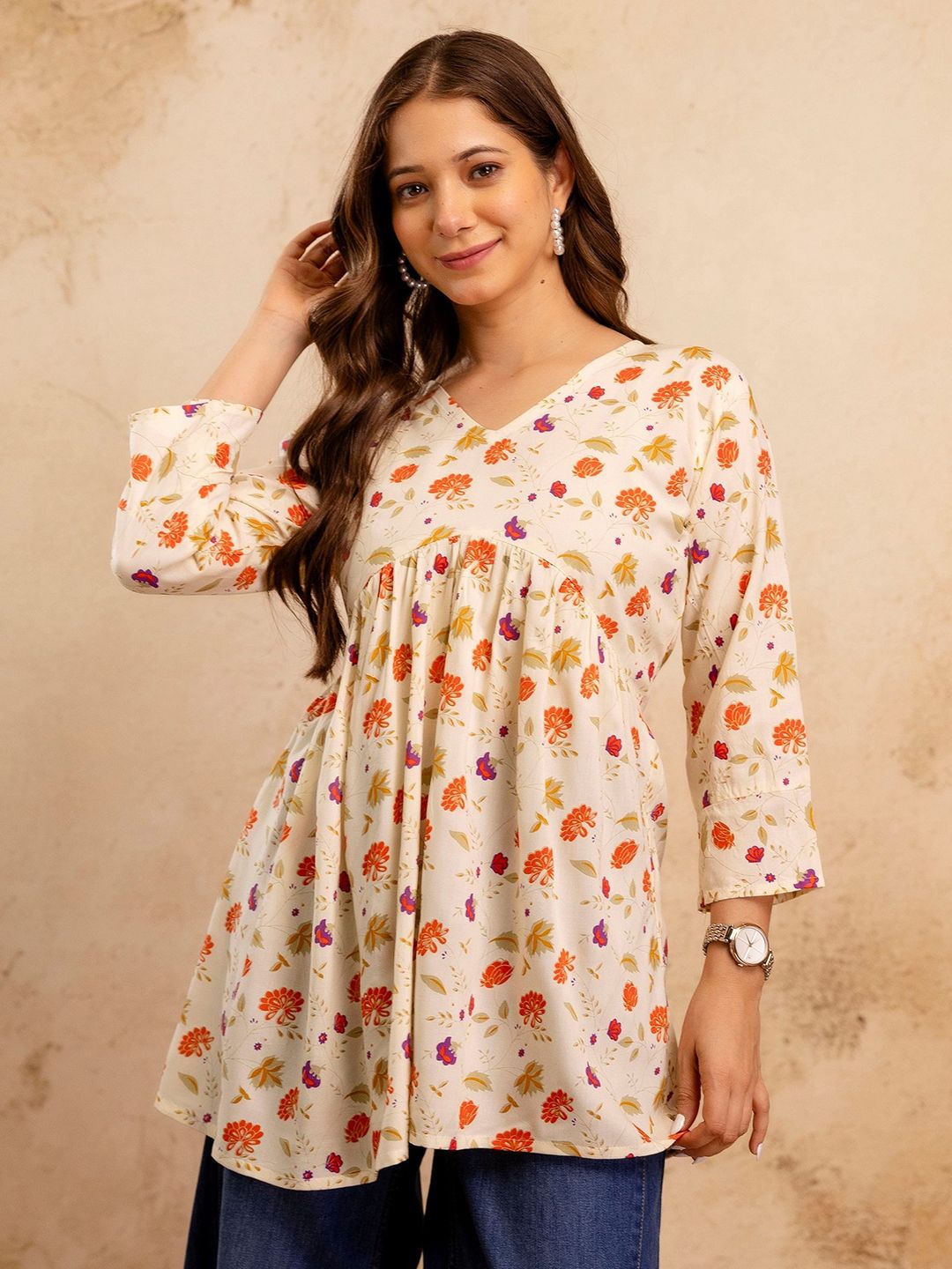 Mialo fashion Floral Printed V-Neck Kurti-picture-41
