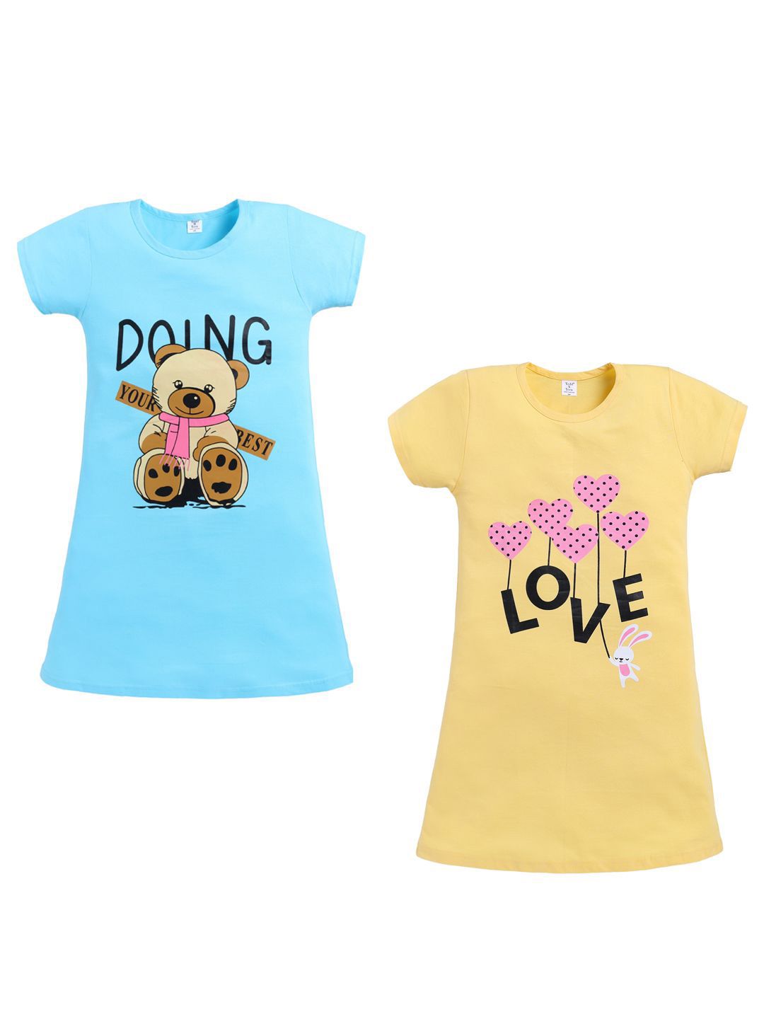 Todd N Teen Girls Pack Of 2 Graphic Printed Pure Cotton T-shirt Nightdress-image-31