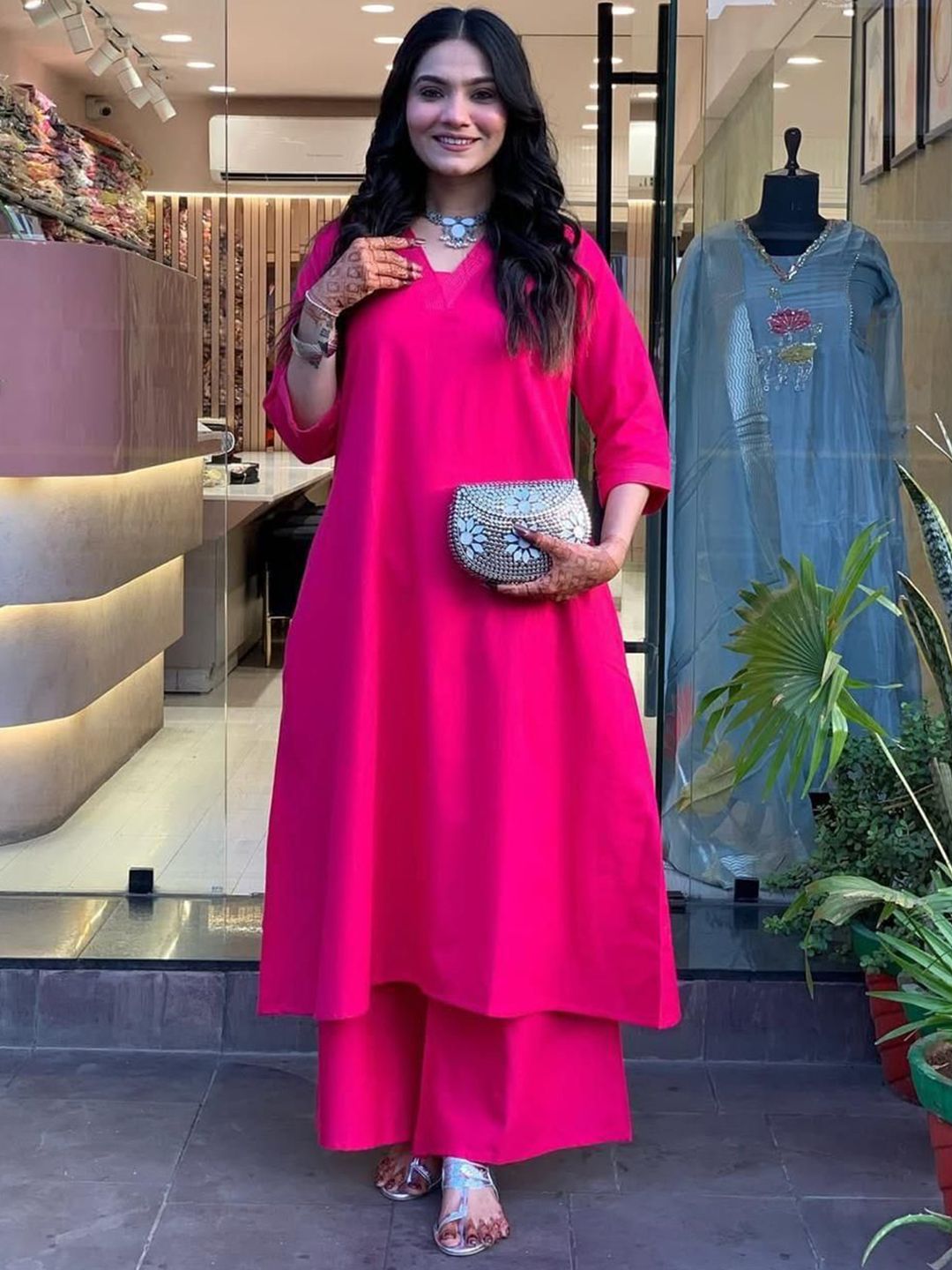 JALTHER Women Ethnic Motifs Embroidered Regular Pure Cotton Kurta with Palazzos