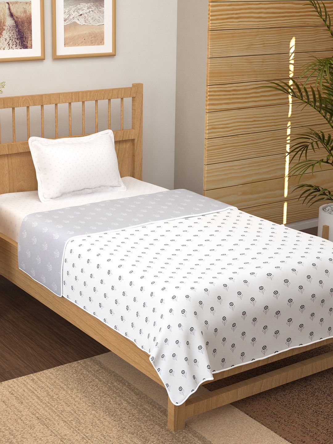 Story@home White & Purple Floral Printed Cotton AC Room 150 GSM Single Bed Dohar-image-44