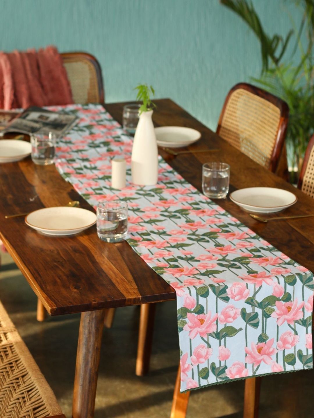 Abolee Homes Off-White & Pink Printed Anti-Slip Table Runner-picture-36