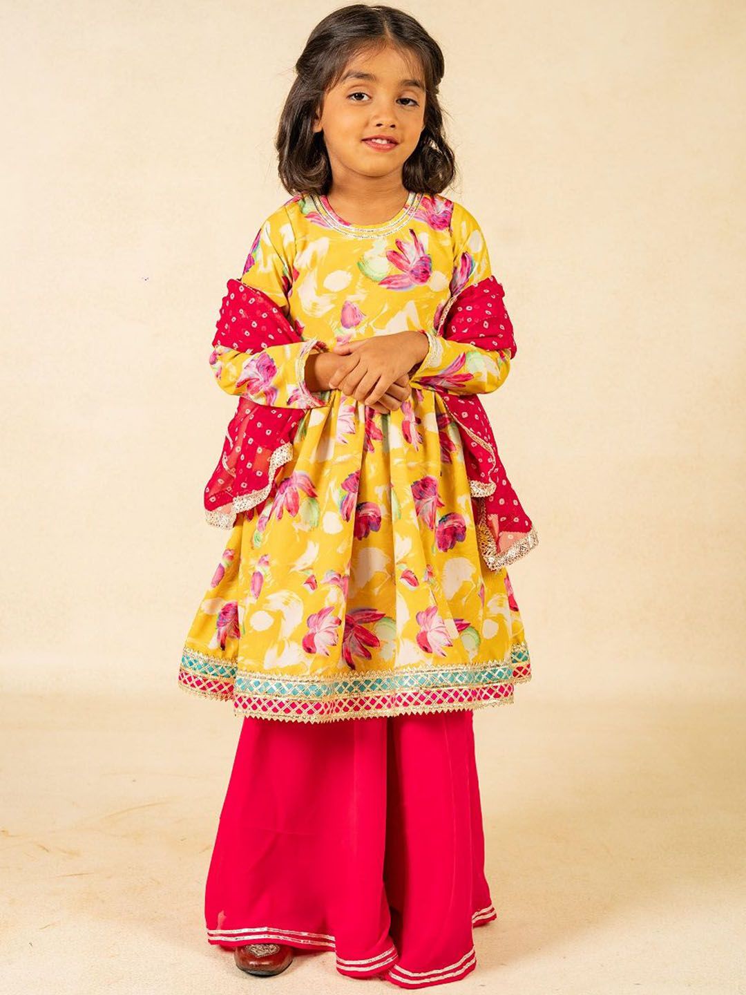 Jilmil Girls Floral Printed Empire Gotta Patti Kurta with Palazzos & With Dupatta-picture-45