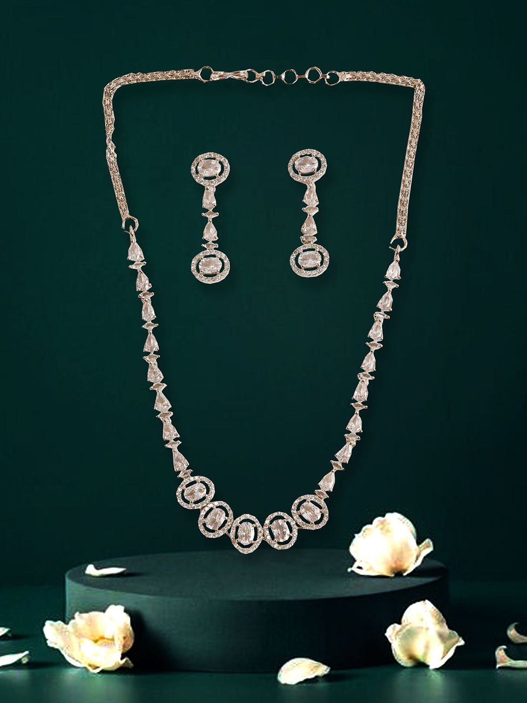 Gemron Jewel Rhodium-Plated American Diamond & Cubic Zirconia-Studded Jewellery Set-picture-25