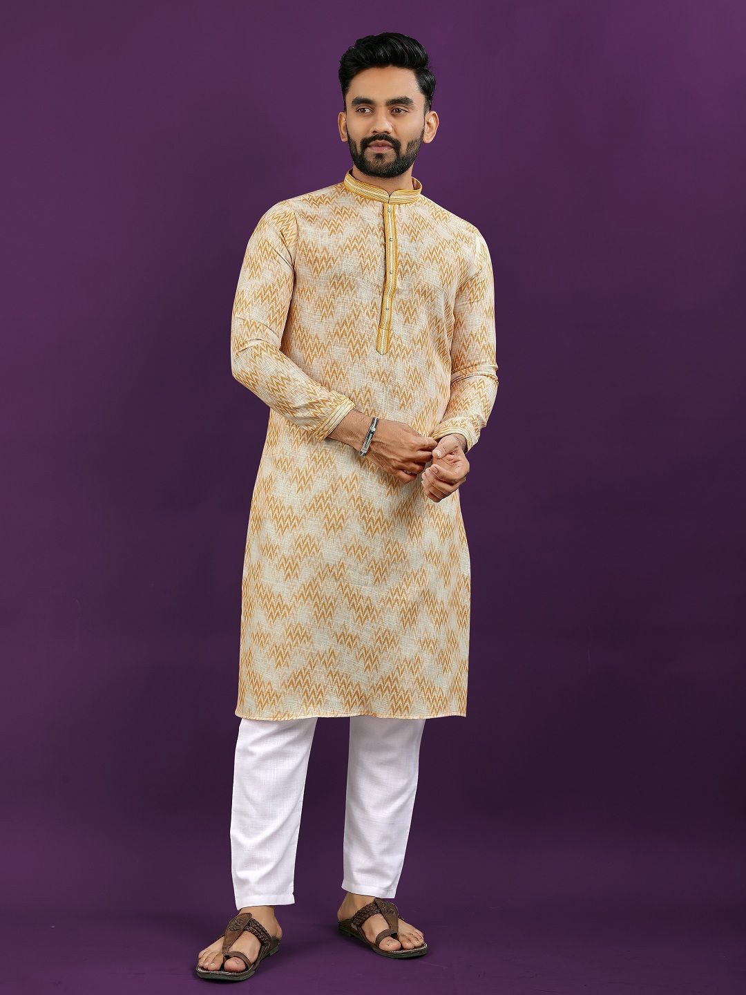 WELL TEX Geometric Printed Cotton Silk Mandarin Collar Straight Kurta-picture-21