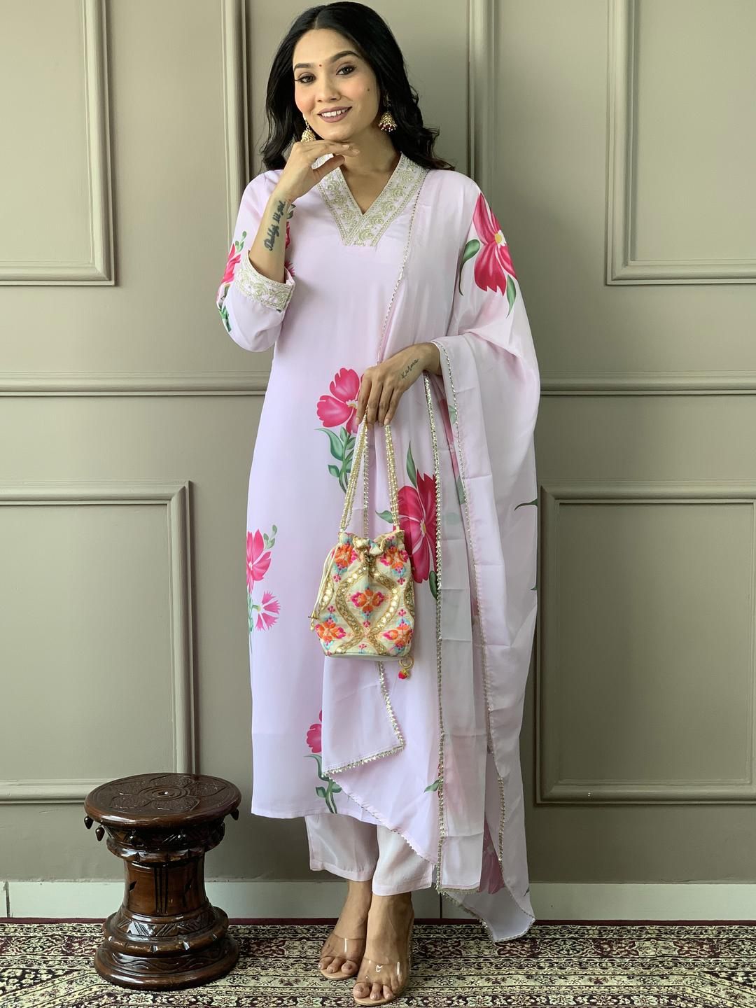 CaniBani Lavender Silk Crepe Kurta Sets