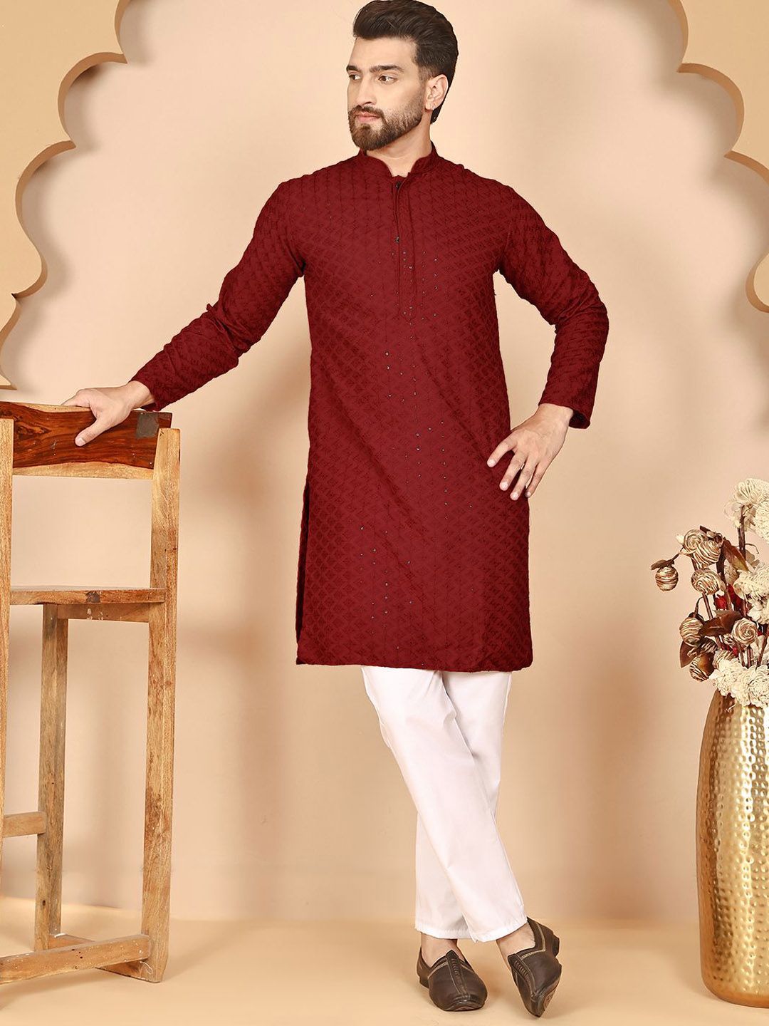 anouk mirage Anouk Rustic Men Embroidered Regular Sequinned Kurta with Pyjamas-picture-25