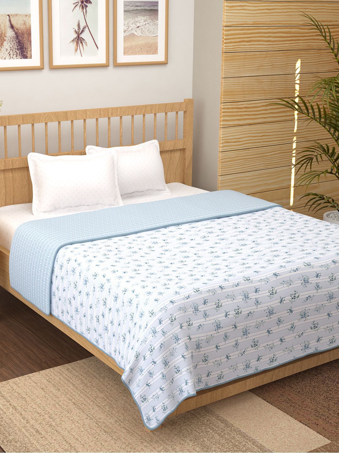 Story@home White & Blue Floral Printed Cotton AC Room 150 GSM Double Bed Dohar-image-24