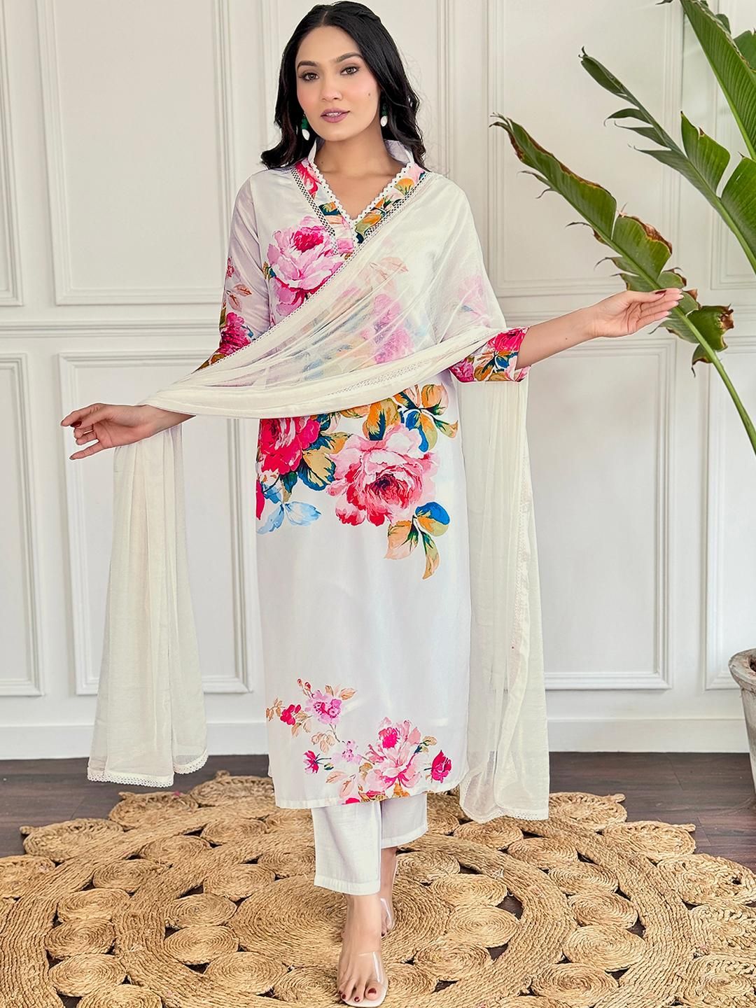 CaniBani White Silk Crepe Kurta Sets