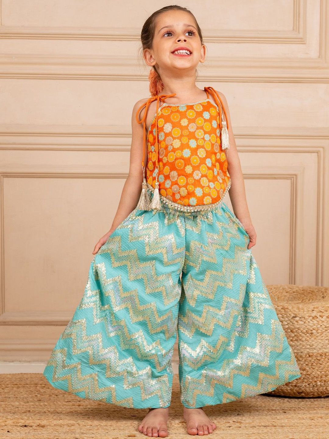 Jilmil Girls Floral Printed Shoulder Straps Top With Palazzos-picture-41