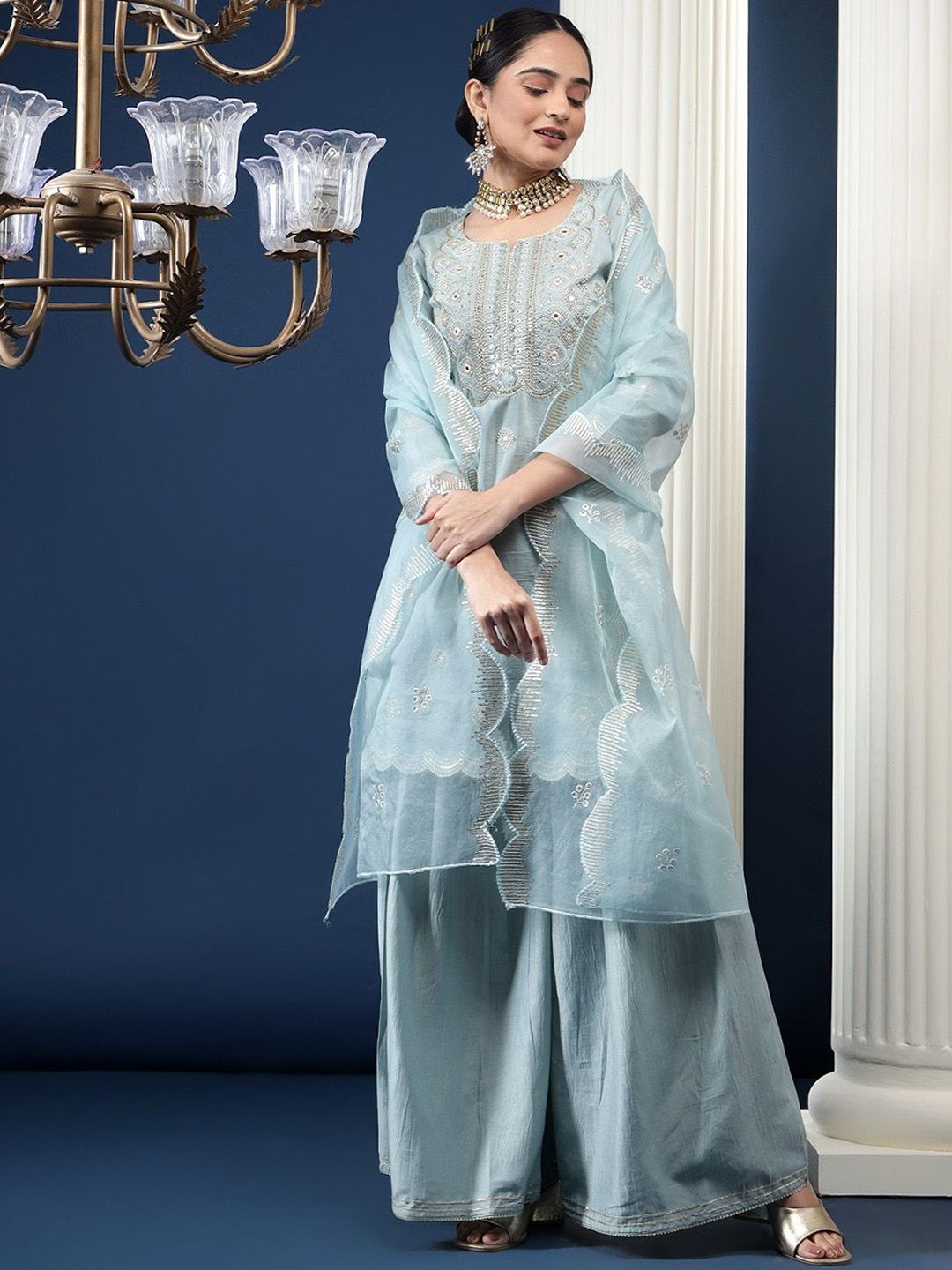 Bani Women Ethnic Motifs Embroidered Kurta with Sharara & Dupatta