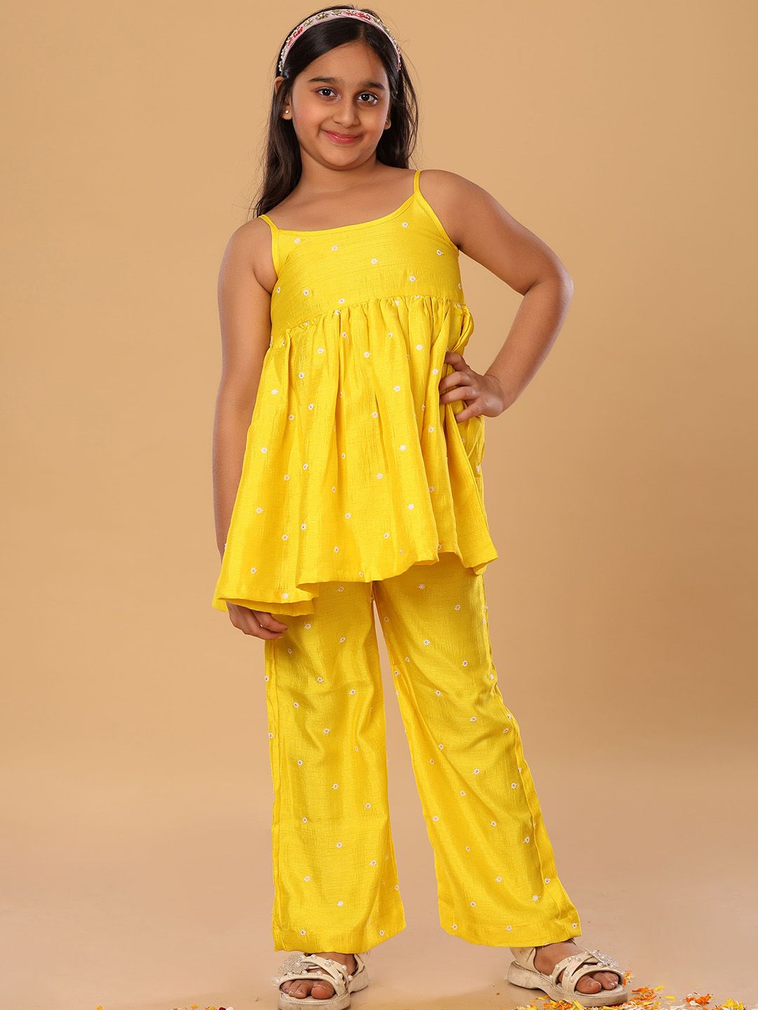 The Mini Trunk Girls Floral Printed Shoulder Strap A-Line Kurta With Trousers-picture-20