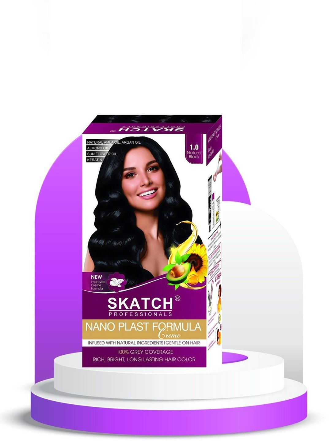 SKATCH PROFESSIONALS Nano Plast Formula Grey Coverage Hair Color - 100g- Natural Black-image-49