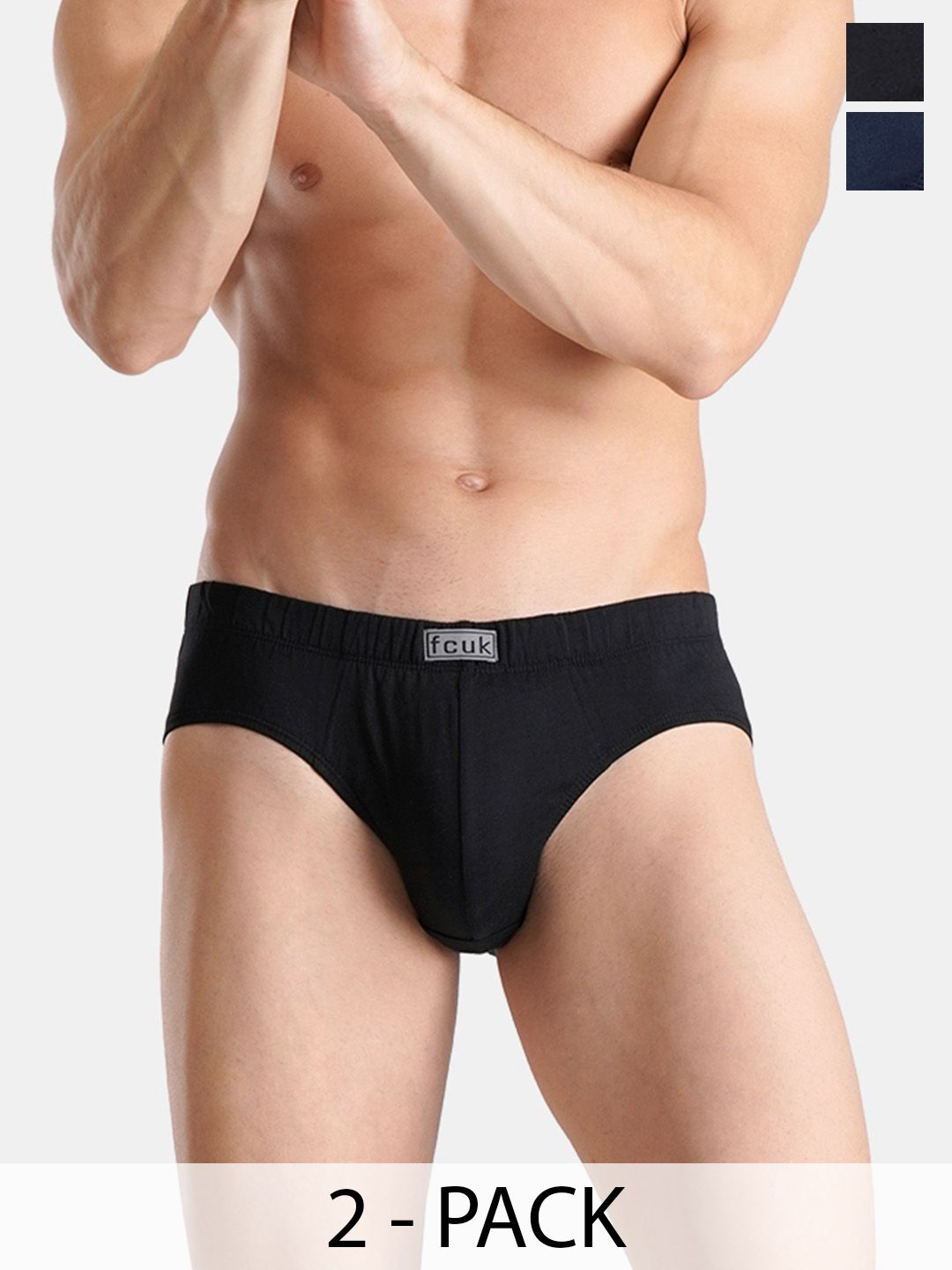 FCUK Pack Of 2 Cotton Mid Rise Hipster Briefs PRESTONDARK SAPPHIRE-JET BLACK-S-picture-22