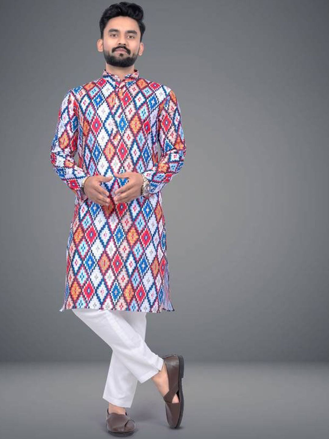 TIGER SNAKE Geometric Printed Mandarin Collar Straight Kurta-picture-35