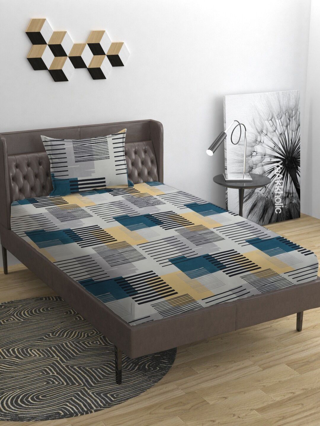 YaAkholic Grey 210 TC Single Bedsheet with 1 Pillow Covers-picture-12