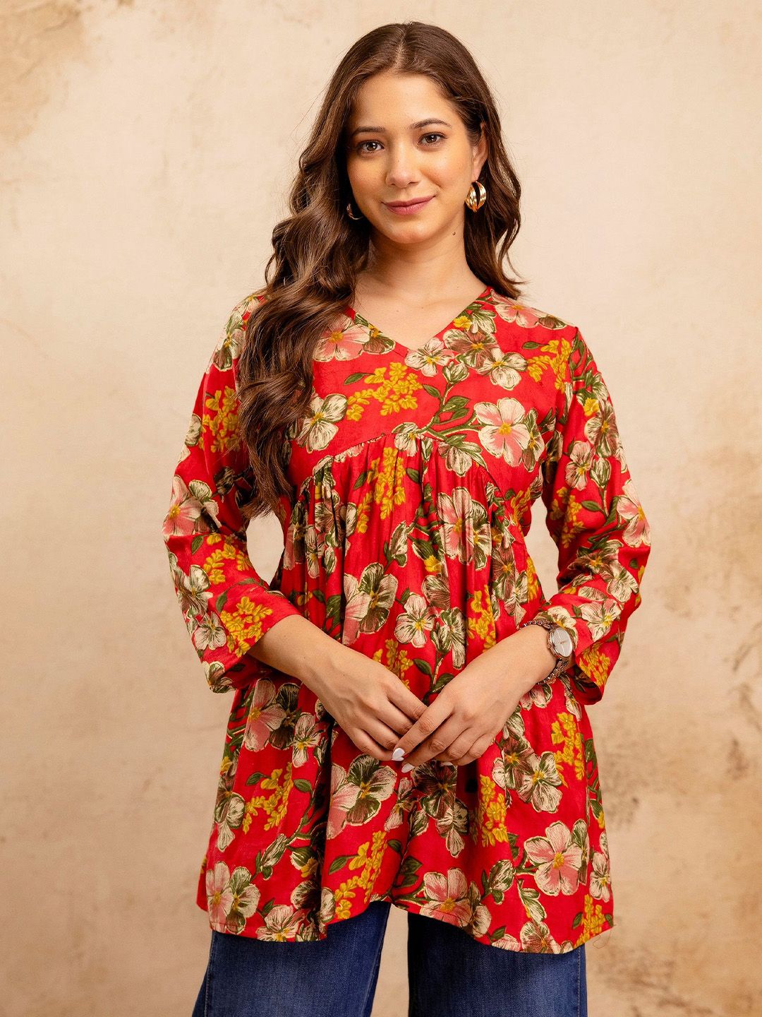 Mialo fashion Floral Printed V-Neck Kurti-picture-55