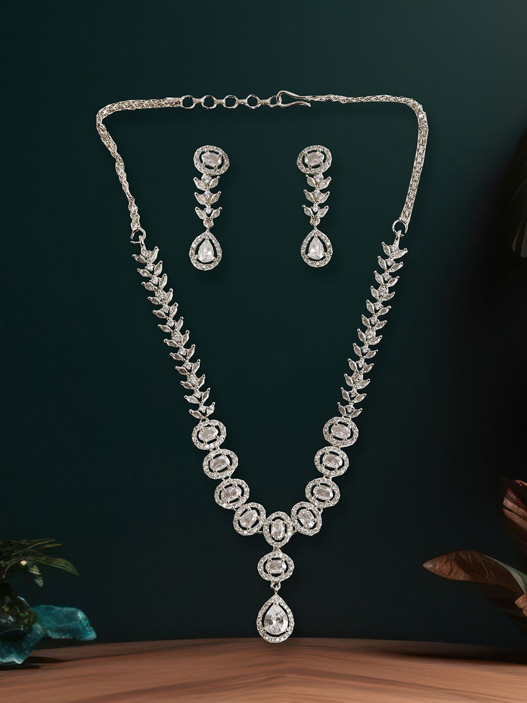 Gemron Jewel Rhodium-Plated American Diamond & Cubic Zirconia-Studded Jewellery Set-picture-22