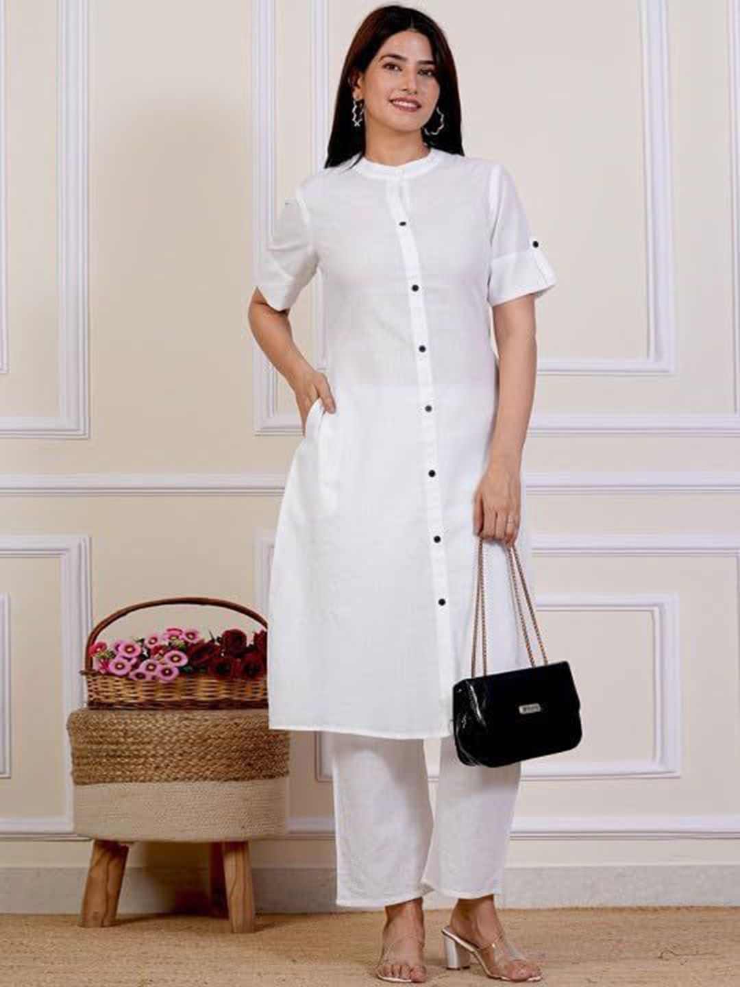 clothonus Women Regular Kantha Work Pure Cotton Kurta with Palazzos