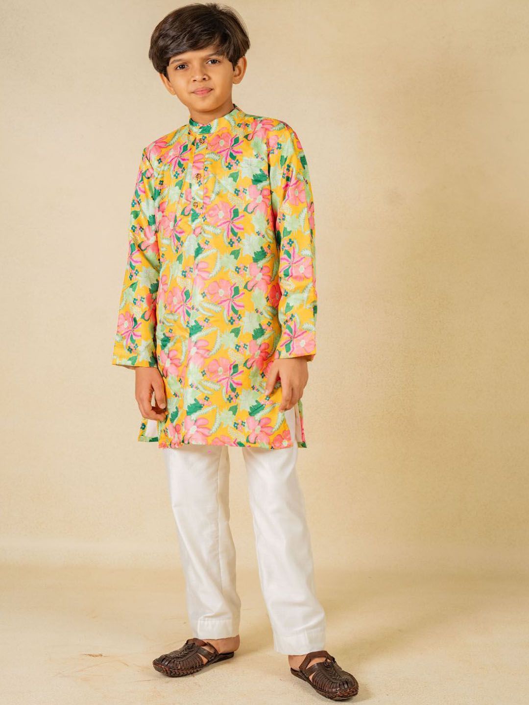 Jilmil Boys Floral Printed Satin Kurta with Pyjama-picture-10