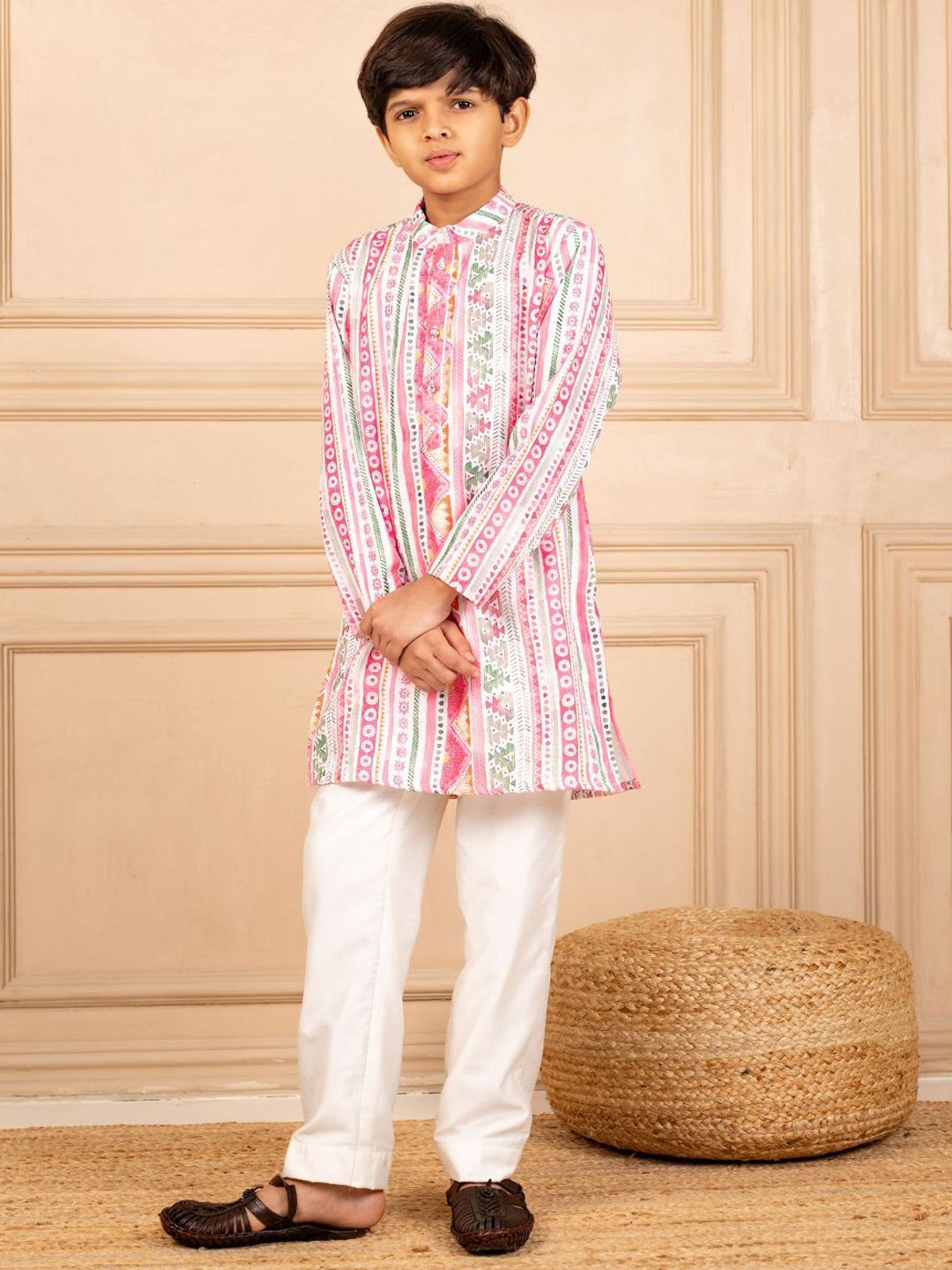 Jilmil Boys Ethnic Motifs Printed Mandarin Collar Straight Kurta With Trousers-picture-13