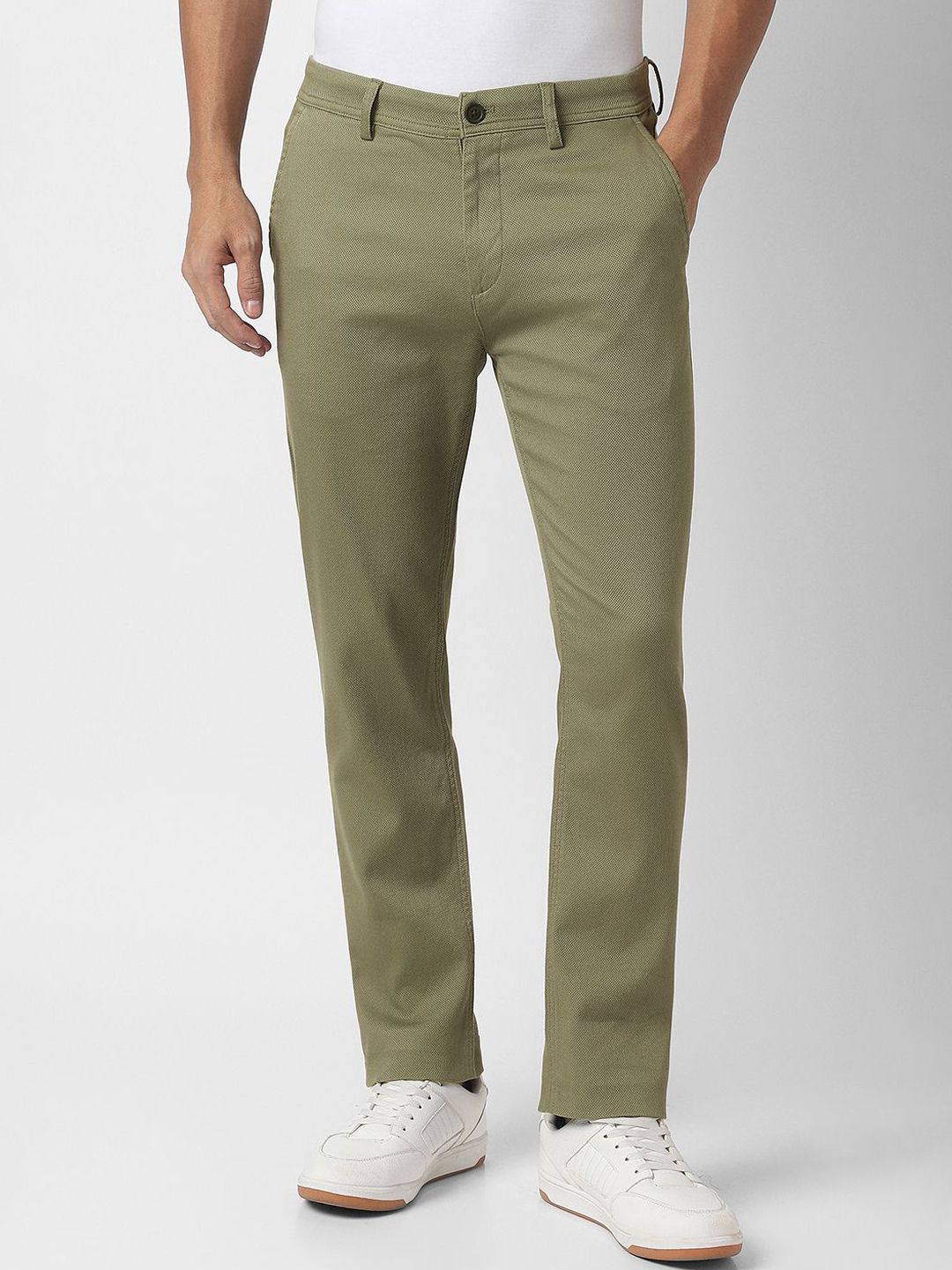 Peter England Casuals Men Solid Self Design Slim Fit Mid-Rise Regular Trousers-picture-36