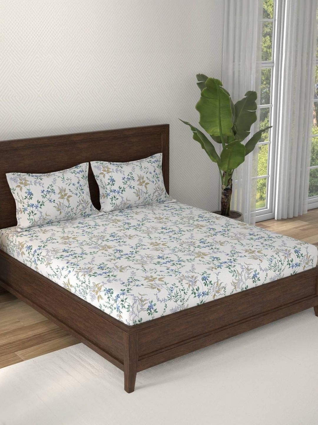 STELLAR HOME Valentina Plus Floral 144 TC Super King Cotton Bedsheet Set 2.74 m x 2.74 m-image-24