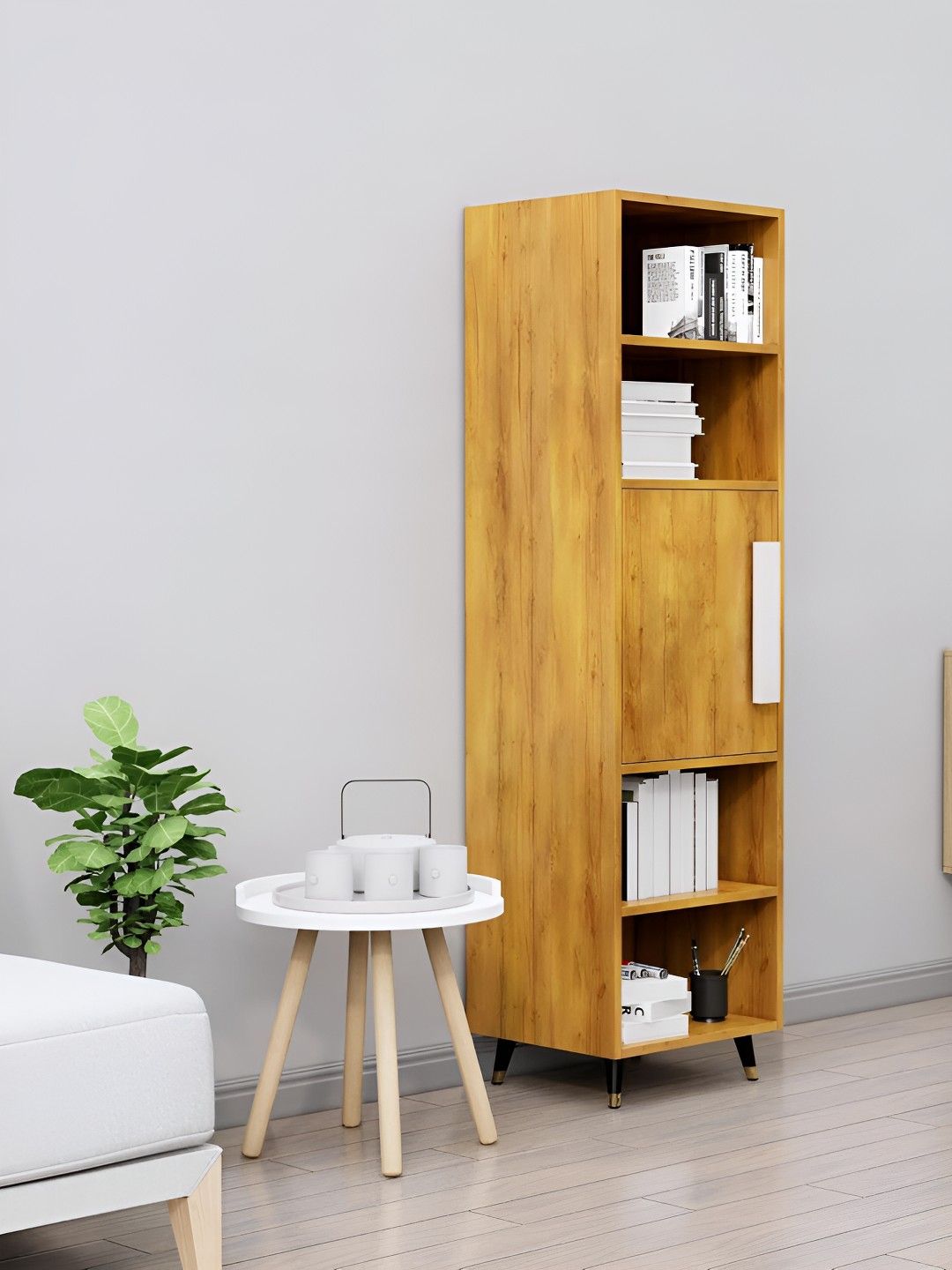 HEXA RED Brown Wooden Book Shelf