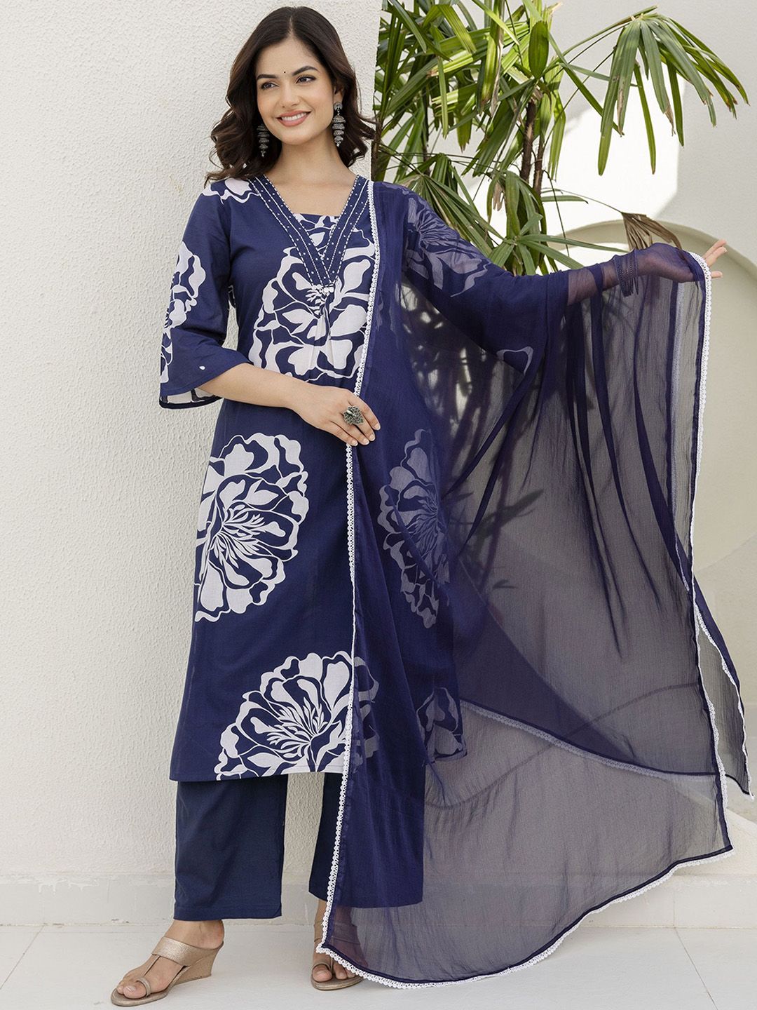 Anouk Rustic Floral Printed Pure Cotton Straight Kurta With Trousers & Dupatta-picture-39