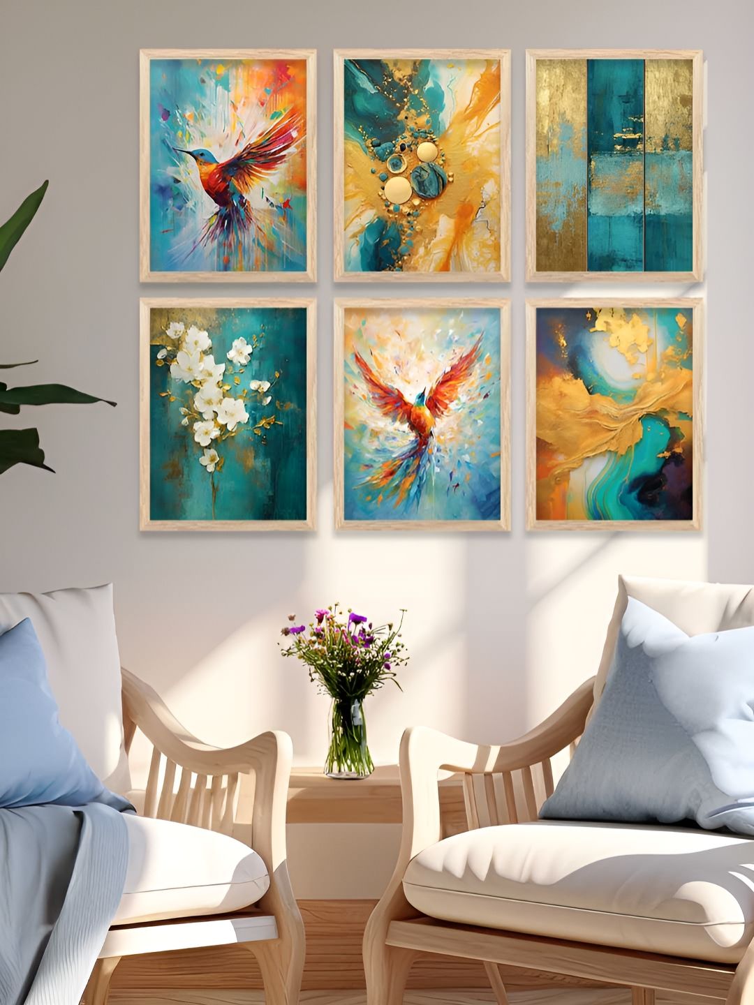 Kotart Brown & Red 6 Pieces Wooden Birds And Animal Wall Arts-picture-18