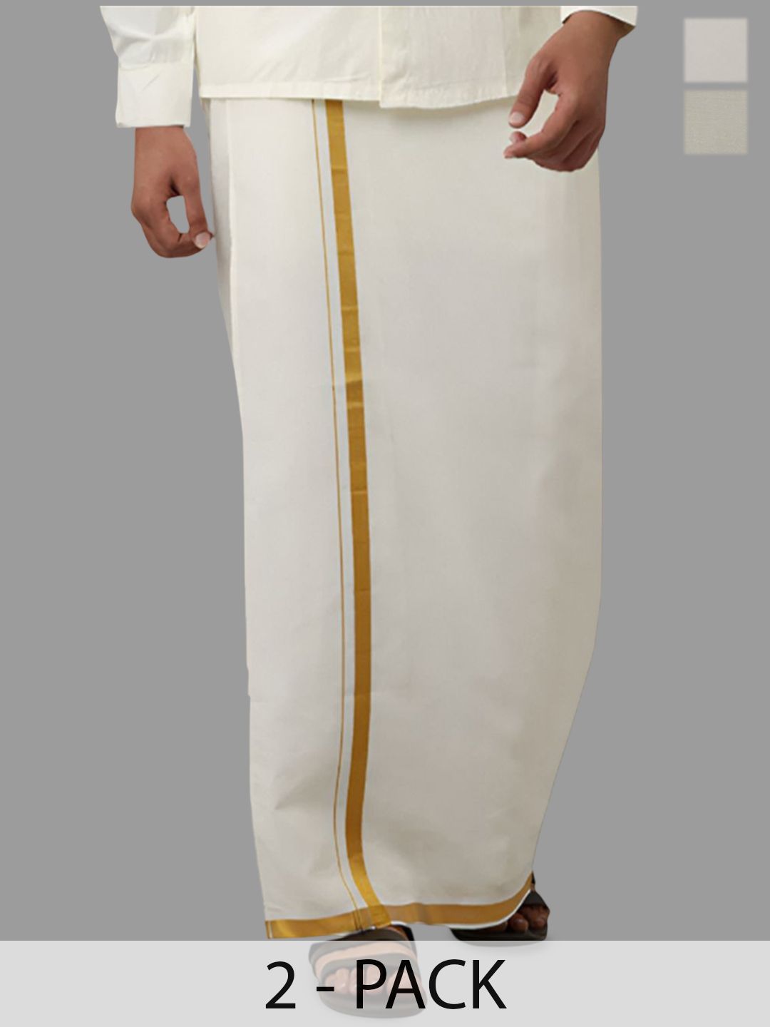 Viveagham Men Pack of 2 Single Layer Dhotis with Zari Border-image-24