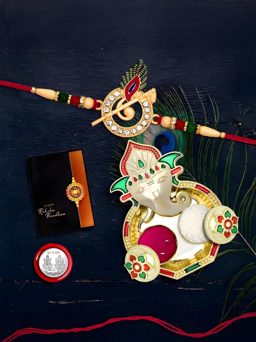 DeoDap Raksha Bandhan Gift Set with Krishna-Themed Rakhi and Ganesha Pooja Thali-image-13