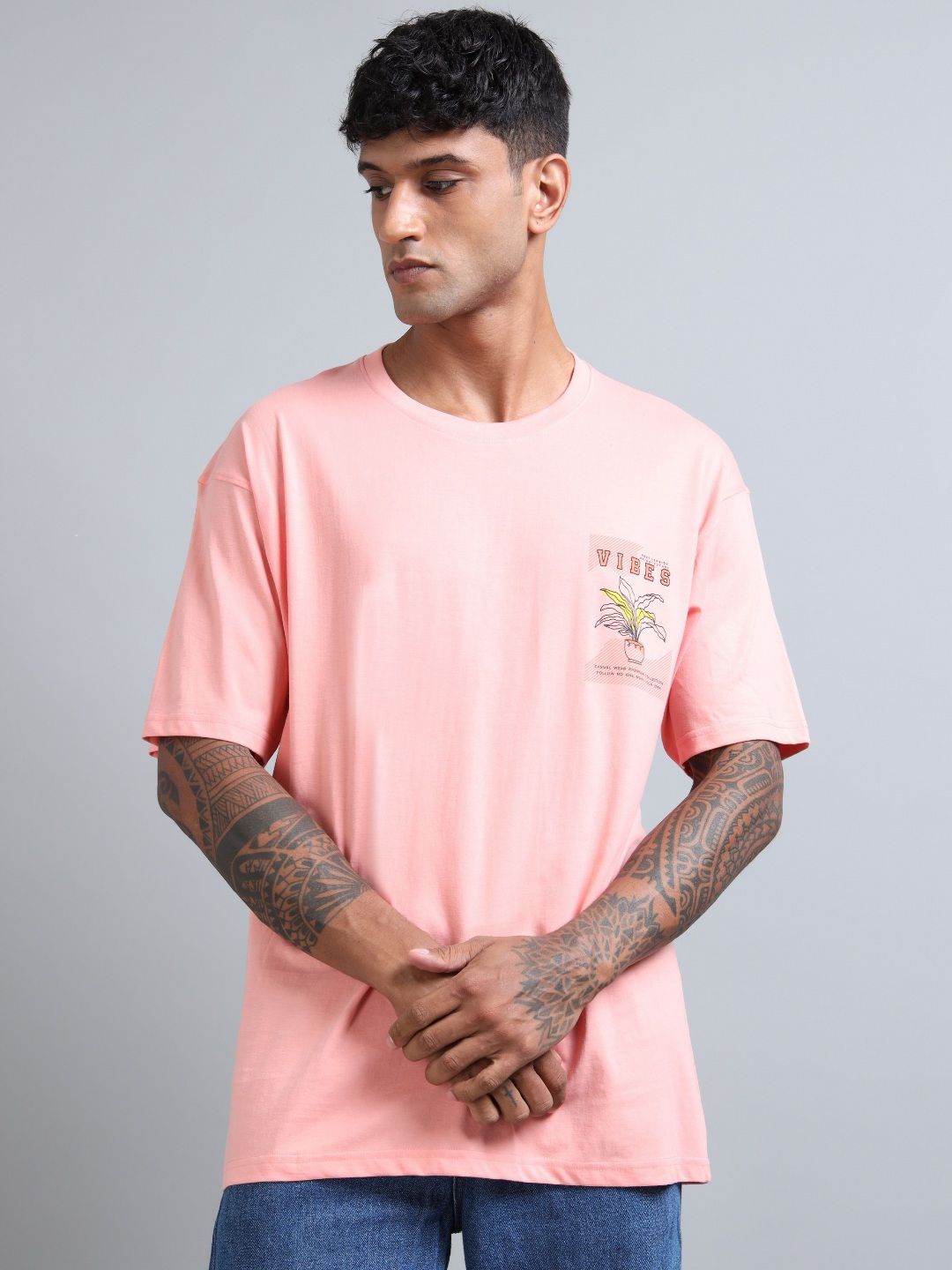 FROSEN FOX Men Graphic Printed Round Neck Cotton Oversized T-shirt-picture-15