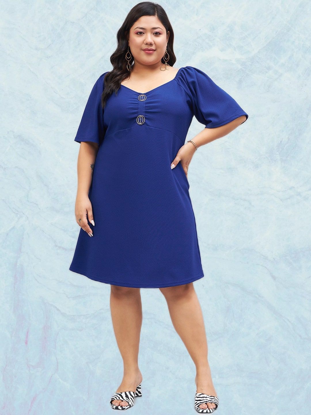 Sztori V-Neck Flared Sleeve A-Line Dress