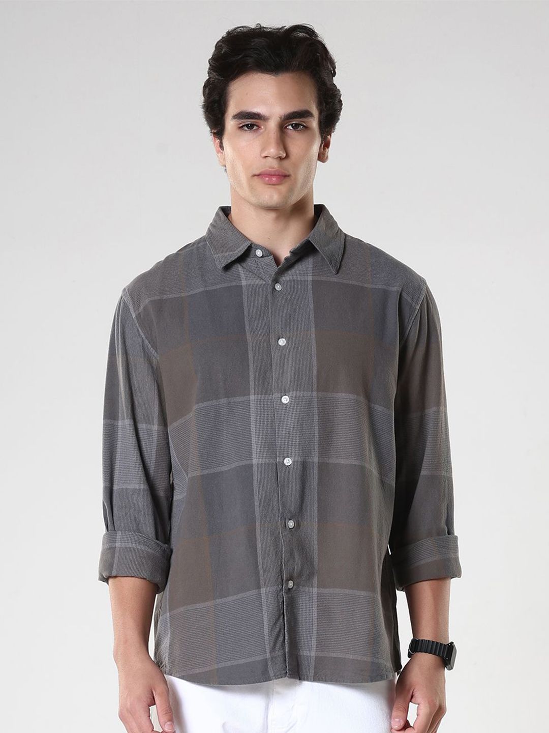 Espanshe Windowpane Checked Pure Cotton Casual Shirt-picture-21