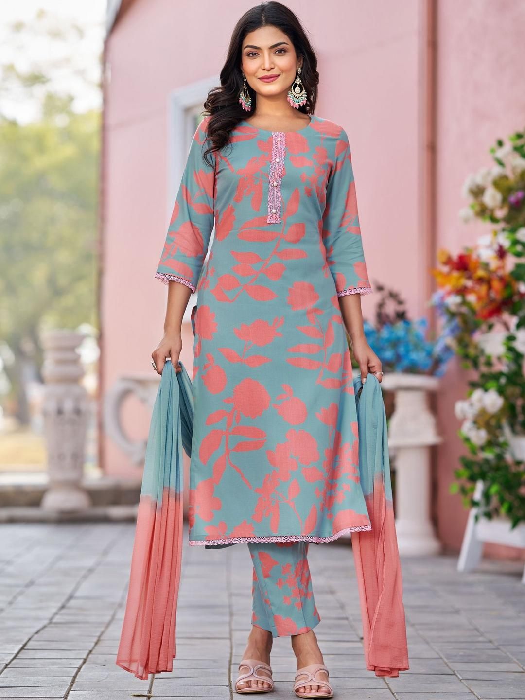 SZN Floral Printed Straight Kurta With Trouser And Dupatta-picture-15