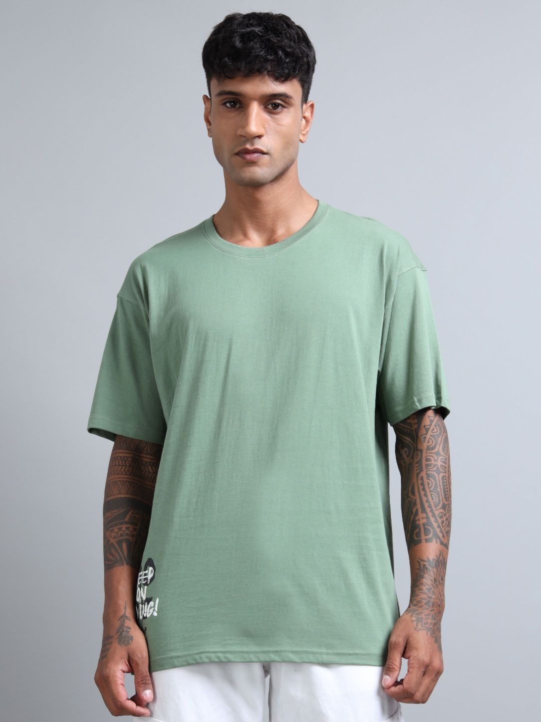 FROSEN FOX Men Typography Printed Round Neck Cotton Oversized T-shirt-picture-11