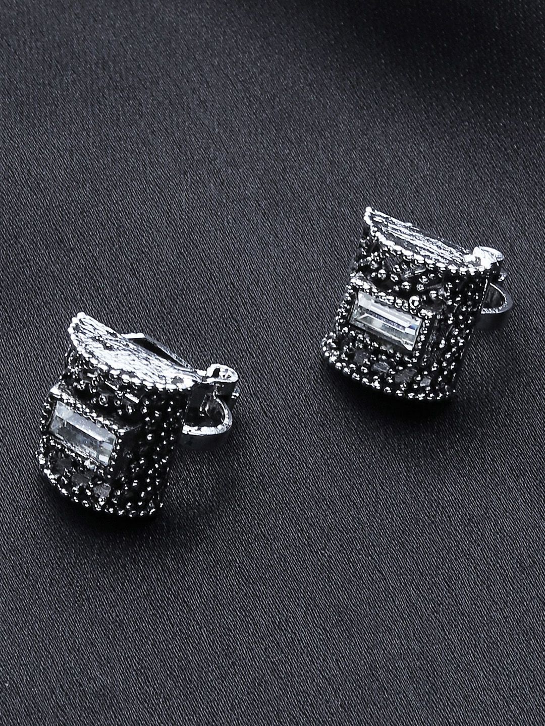 FirstBlush Silver-Plated Artificial Stones Studded Square Shaped Non Pierced Studs-picture-13