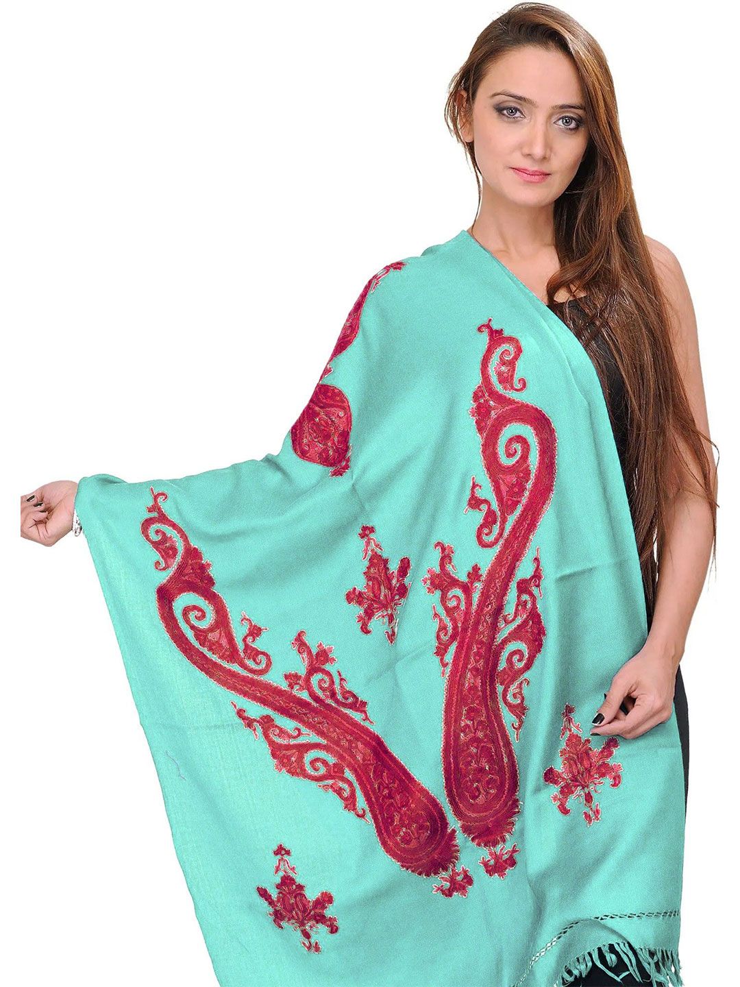 Exotic India Paisley Embroidered Shawl-image-43
