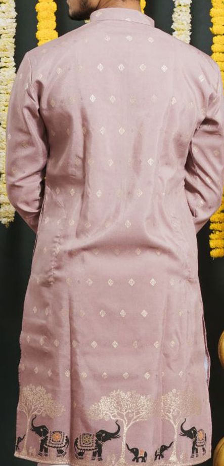 Men Gold Woven Design Jacquard Straight Kurta main image 0