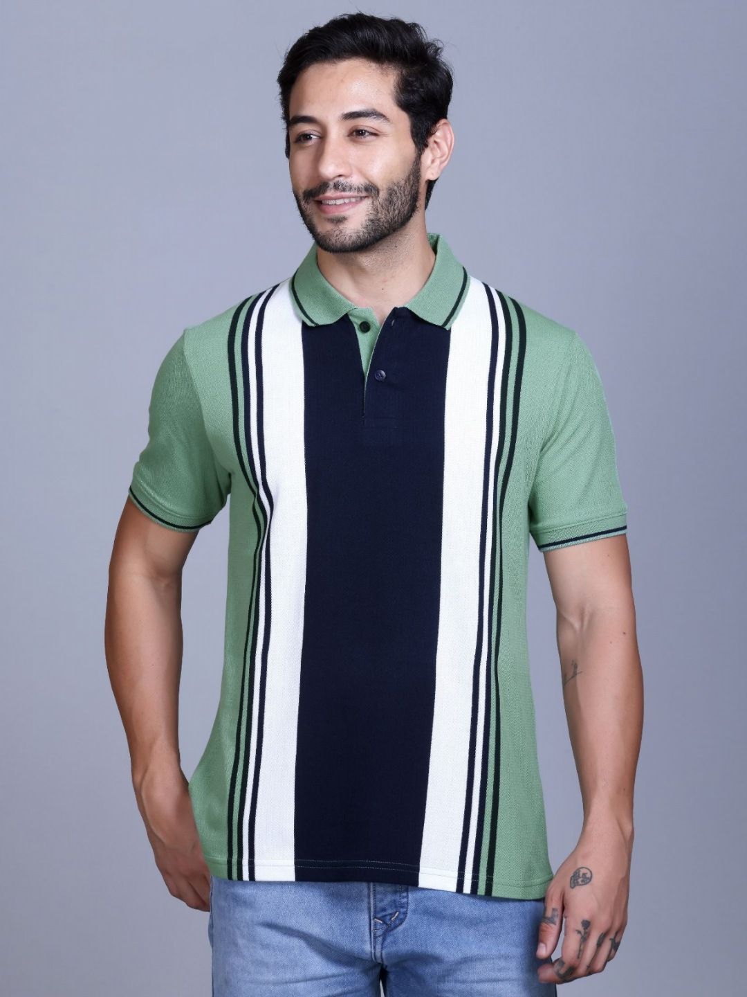 SANE ORIGINALS Men Striped Polo Collar Pockets T-shirt-picture-30