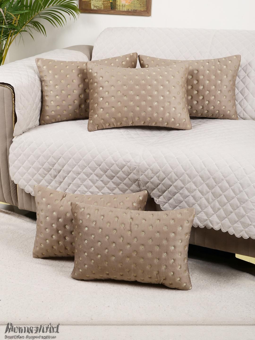 monkdecor Modern Minimalist Rectangle Cushion Covers Set of 5 | 12x18 Inches Velvet Pillow Covers | Decorative Dot Design Mouse Color-picture-40