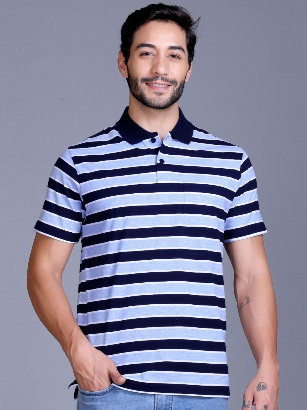 SANE ORIGINALS Men Striped Polo Collar T-shirt-picture-19