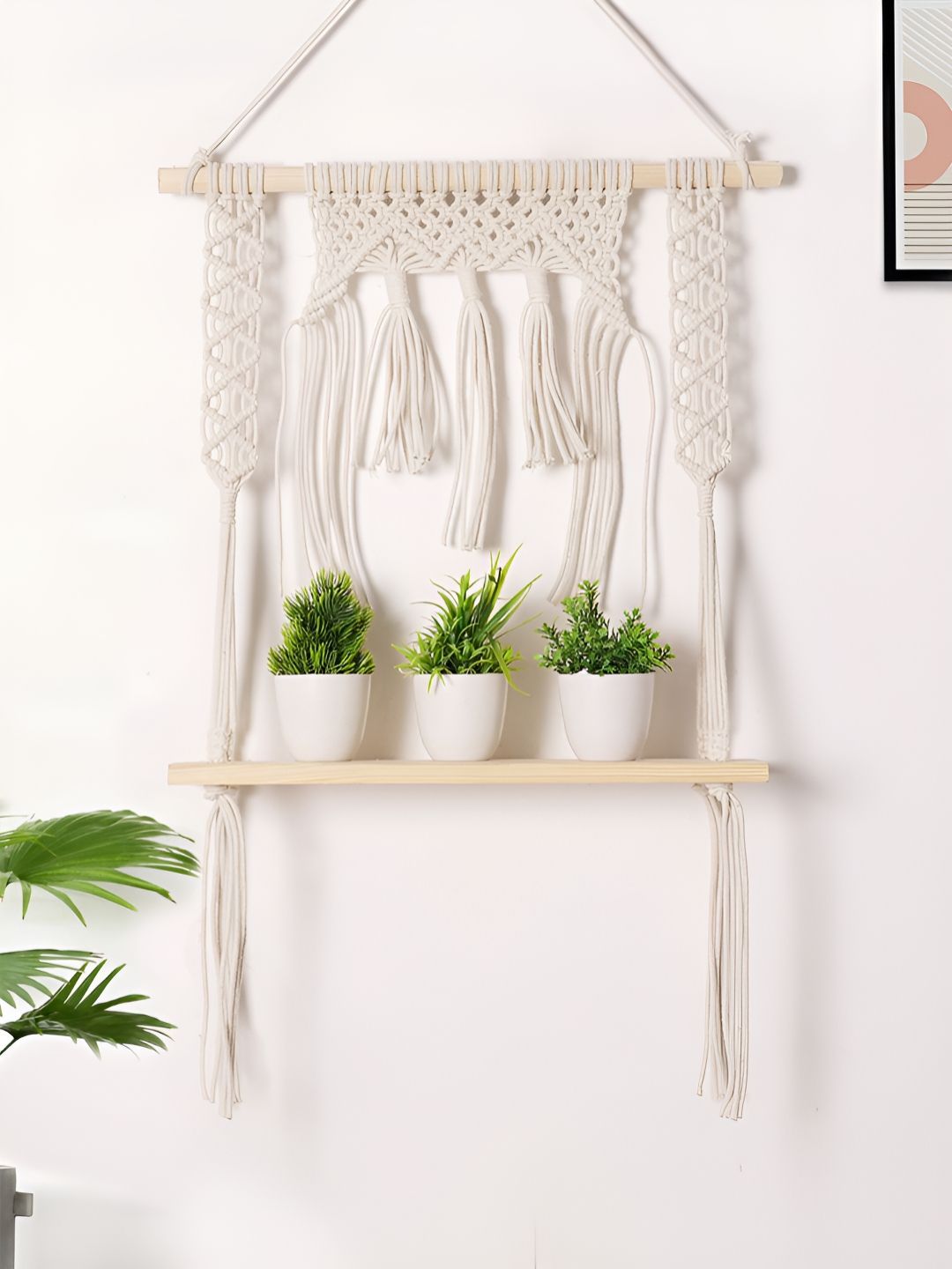 Decazone Beige & Off White Bohemian Wooden Wall Hanging Shelf-picture-21